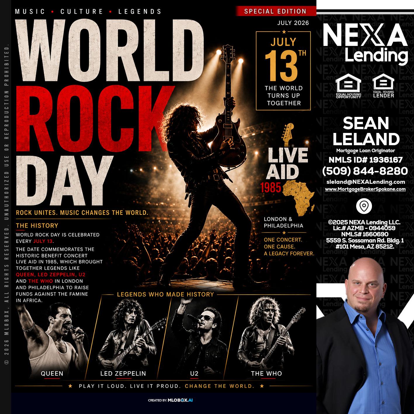 WORLD ROCK MUSIC DAY - Sean Leland -Mortgage Broker