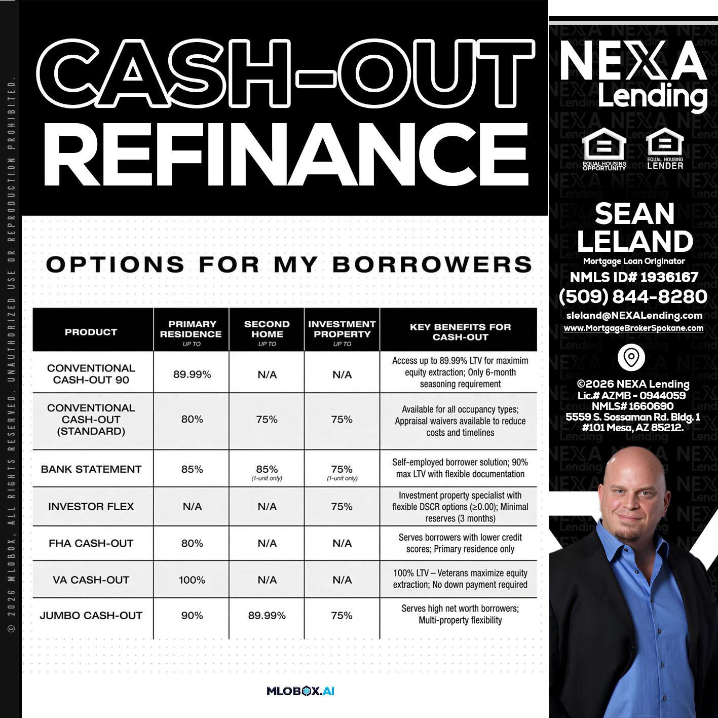 CASH OUT - Sean Leland -Mortgage Broker